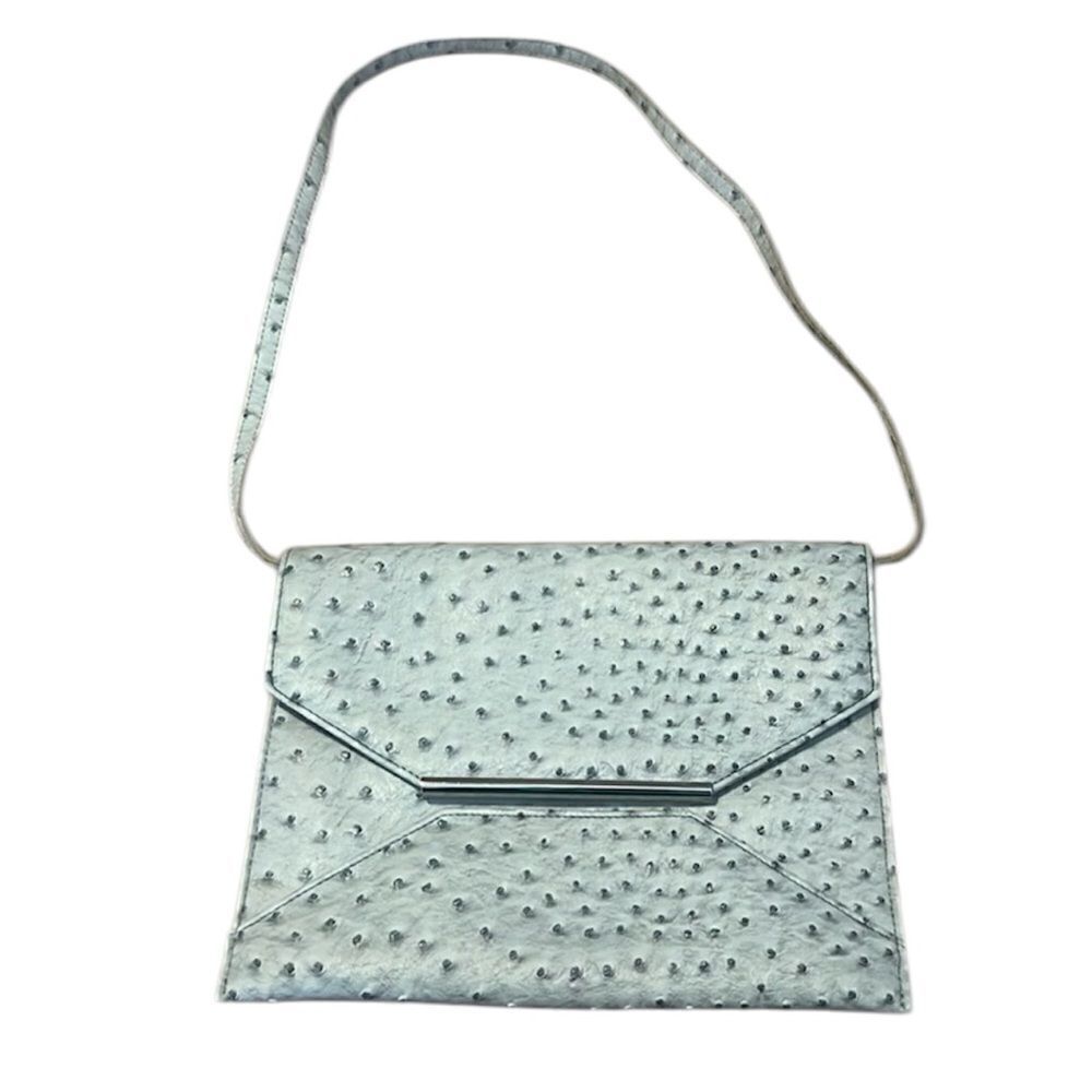 Merona light blue faux ostrich look crossbody envelope bag removable strap EUC
